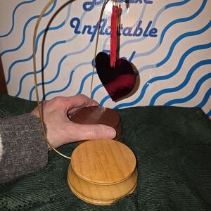 Wooden Heart Mobile with Gold and Red Accents